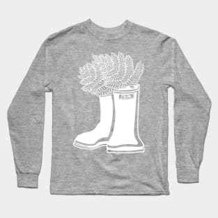 Fern White Lineart Rain Boots Long Sleeve T-Shirt